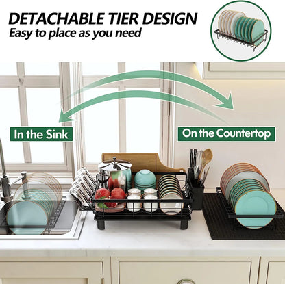 DryLux360™ Dish Drying Rack for Kitchen, 2 Tier Stainless Steel Dish Racks Sink Organizer with Cutlery Holder, Space - Saving for Home, Black PHANCIR - Chefware