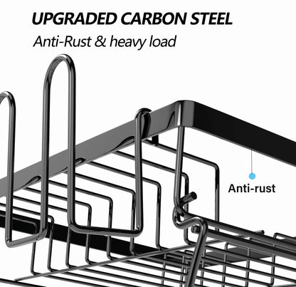 DryLux360™ Dish Drying Rack for Kitchen, 2 Tier Stainless Steel Dish Racks Sink Organizer with Cutlery Holder, Space - Saving for Home, Black PHANCIR - Chefware