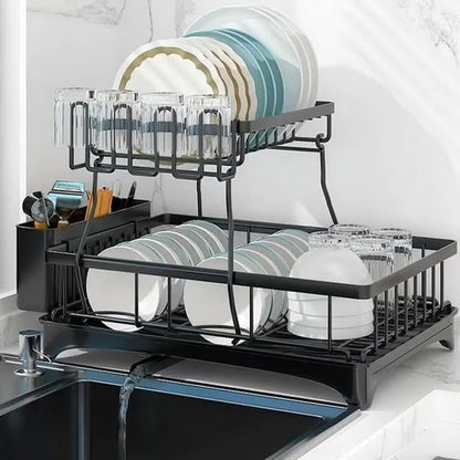 DryLux360™ Dish Drying Rack for Kitchen, 2 Tier Stainless Steel Dish Racks Sink Organizer with Cutlery Holder, Space - Saving for Home, Black PHANCIR - Chefware