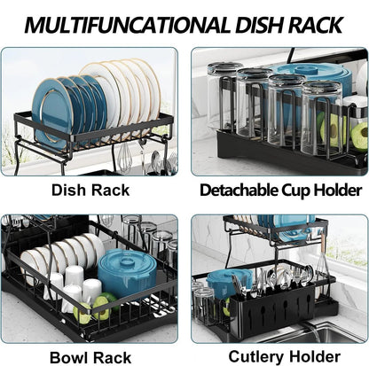 DryLux360™ Dish Drying Rack for Kitchen, 2 Tier Stainless Steel Dish Racks Sink Organizer with Cutlery Holder, Space - Saving for Home, Black PHANCIR - Chefware