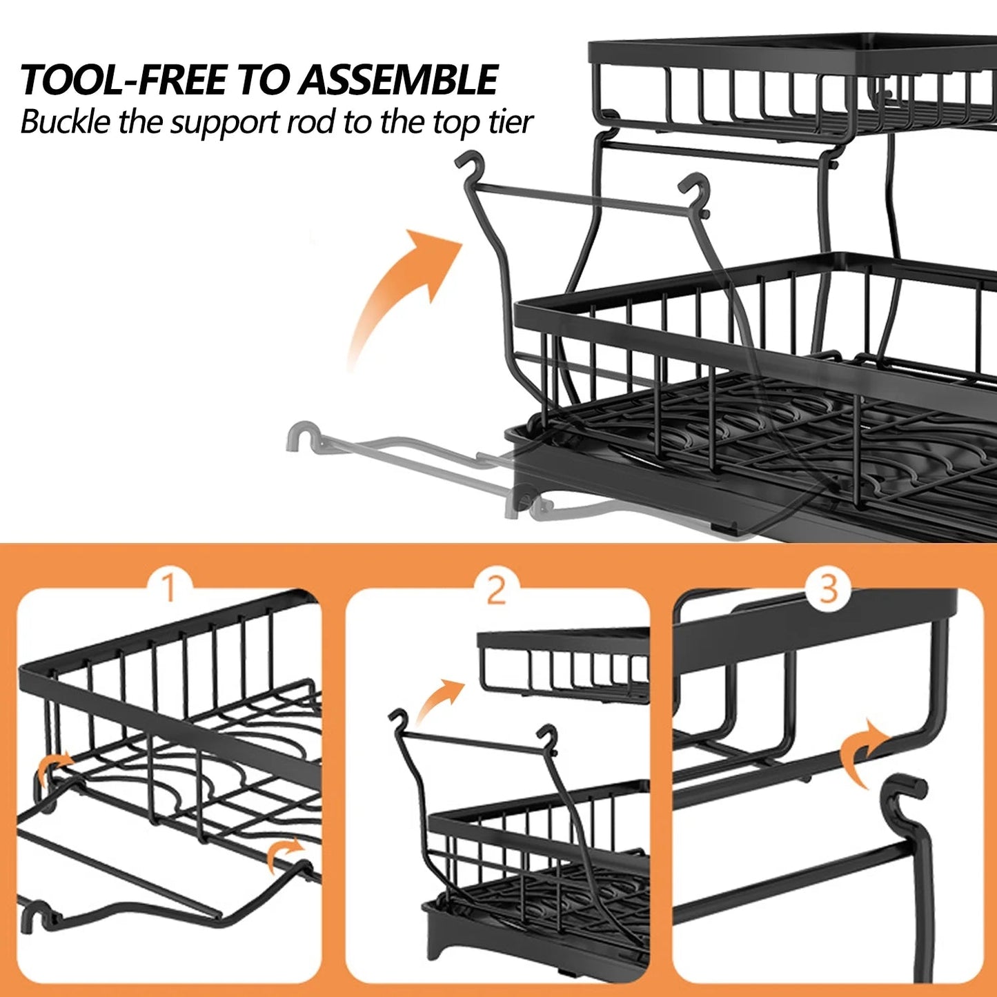 DryLux360™ Dish Drying Rack for Kitchen, 2 Tier Stainless Steel Dish Racks Sink Organizer with Cutlery Holder, Space - Saving for Home, Black PHANCIR - Chefware